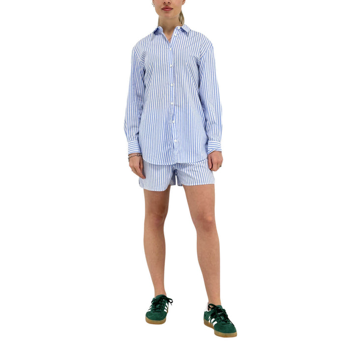Mc2 Saint Barth Camicia Donna, Lunga, Cotone Mille Righe, Celeste