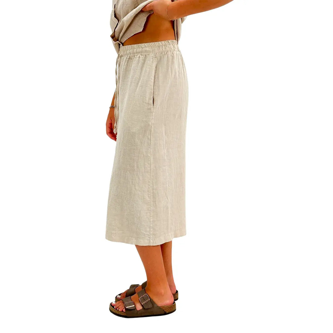Bassini Bermuda Donna Beige in Lino e Cotone con Elastico e Coulisse in Vita
