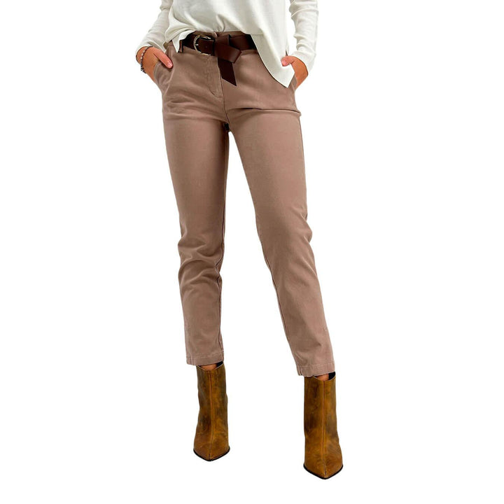 Motel Pantaloni Donna, Modello Cargo, Cotone Elasticizzato, Beige