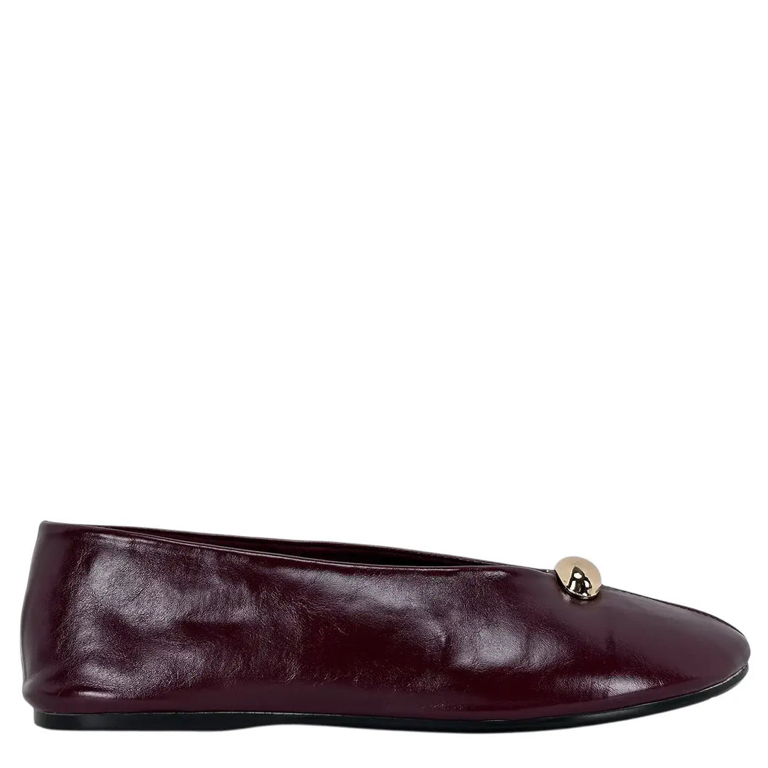 Bassini Ballerine Donna Vino in Ecopelle Effetto Used con Punta Tonda e Accessorio Oro