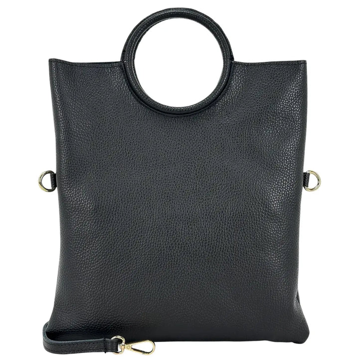 Bassini Borsa Donna in Pelle Nero Sfoderata con Maniglia ad Anello e Pochette Interna