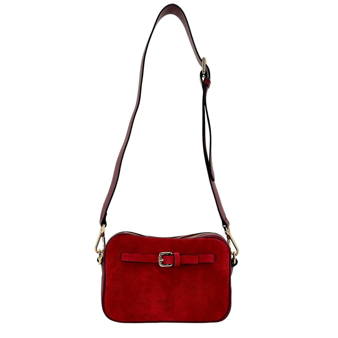 Avenue67 Olga Borsa Donna, Tracolla, Crossbody, Camoscio, Rosso, tracolla rimovibile in pelle