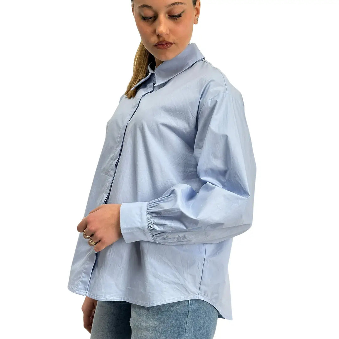 Bassini, Camicia, Donna, Cotone, Azzurro