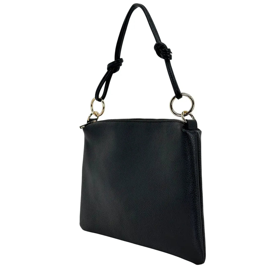 Bassini Borsa Donna Piatta in Pelle con Zip e Tracolla Intercambiabile Nero