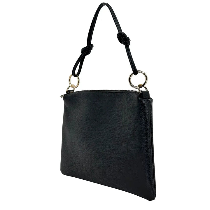 Bassini Borsa Donna Piatta in Pelle con Zip e Tracolla Intercambiabile Nero
