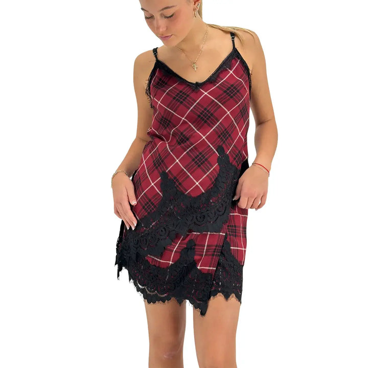 Tensione In, Top, Donna, Check, Pizzo, Rosso