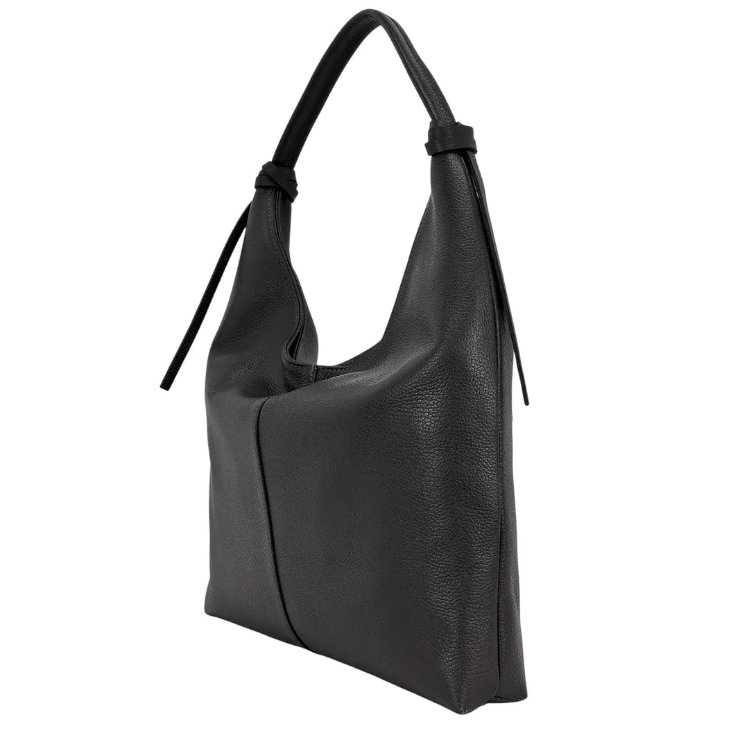 Bassini Borsa Donna in Pelle a Sacca con Spallaccio e Chiusura Zip Cioccolato