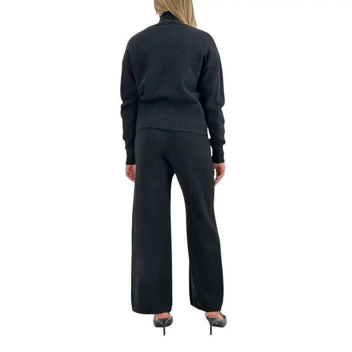 Bassini Coordinato Donna Tre Pezzi Nero in Maglia con Pantaloni e Maglia Smanicata a Lupetto