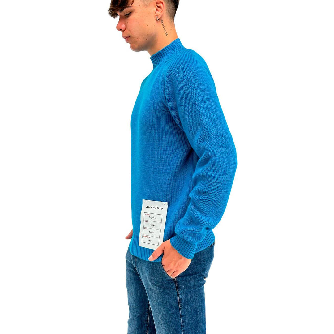 Amaránto Maglia Uomo, Modello Basic, Girocollo, Pura Lana, Blu