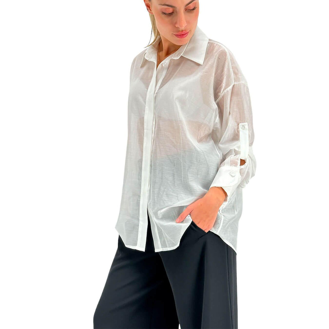 Tension In Women's Shirt, Basic, Transparent, Tencel, White