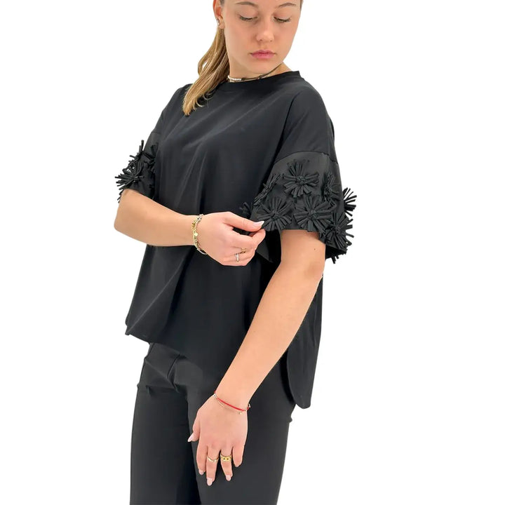 Meimeij, T-Shirt, Donna, Cotone, Nero