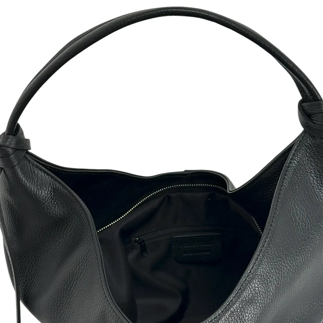 Bassini Borsa Donna a Sacca in Pelle Nera con Spallaccio e Chiusura Zip con Tasche Interne
