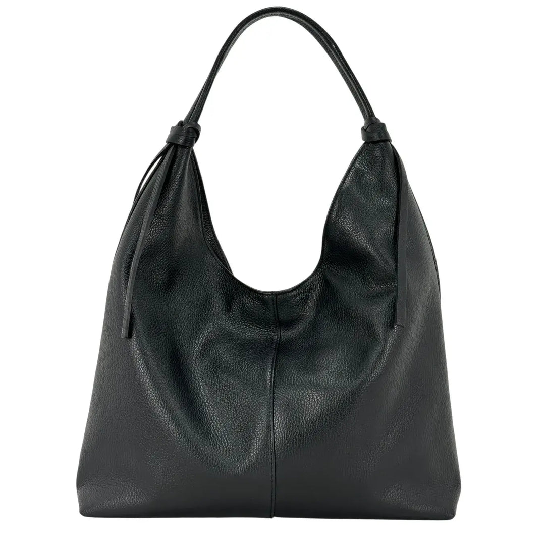 Bassini Borsa Donna a Sacca in Pelle Nera con Spallaccio e Chiusura Zip con Tasche Interne