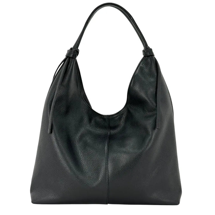 Bassini Borsa Donna a Sacca in Pelle Nera con Spallaccio e Chiusura Zip con Tasche Interne