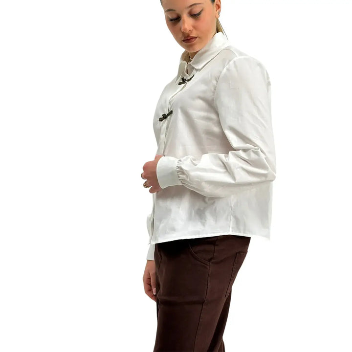 Kontatto, Camicia con Alamari, Donna, Cotone, Bianco