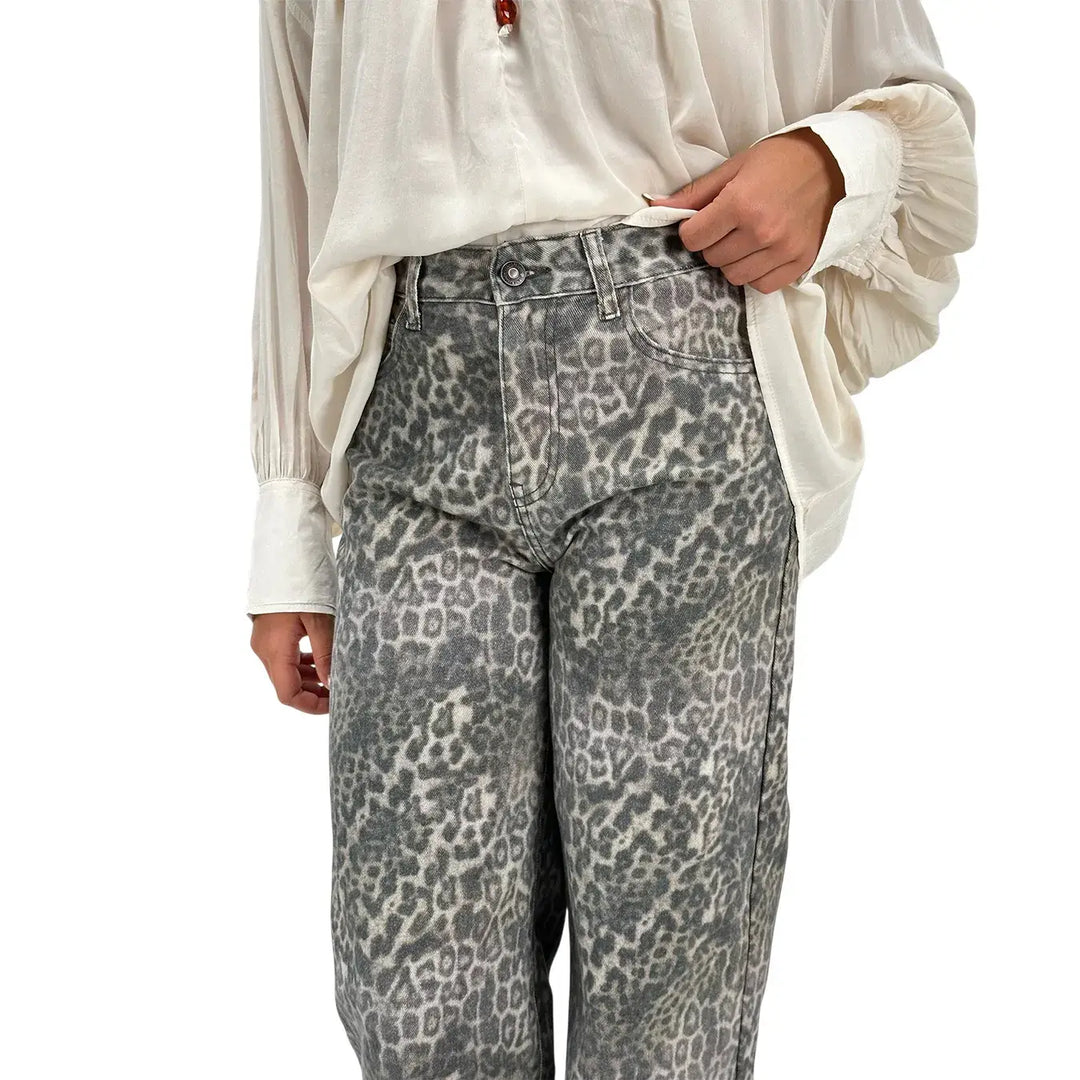 Bassini Jeans Donna Wide Leg Maculato Elasticizzato