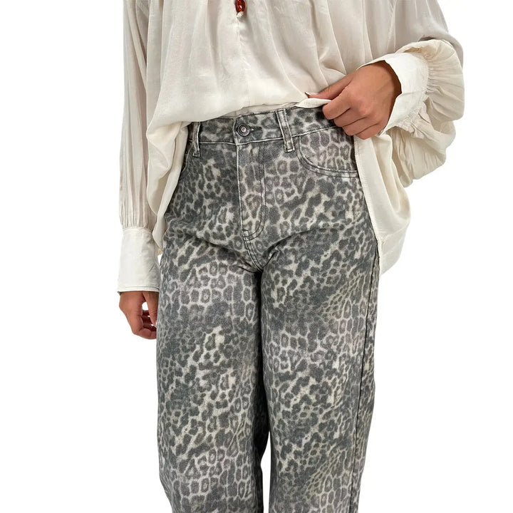 Bassini Jeans Donna Wide Leg Maculato Elasticizzato