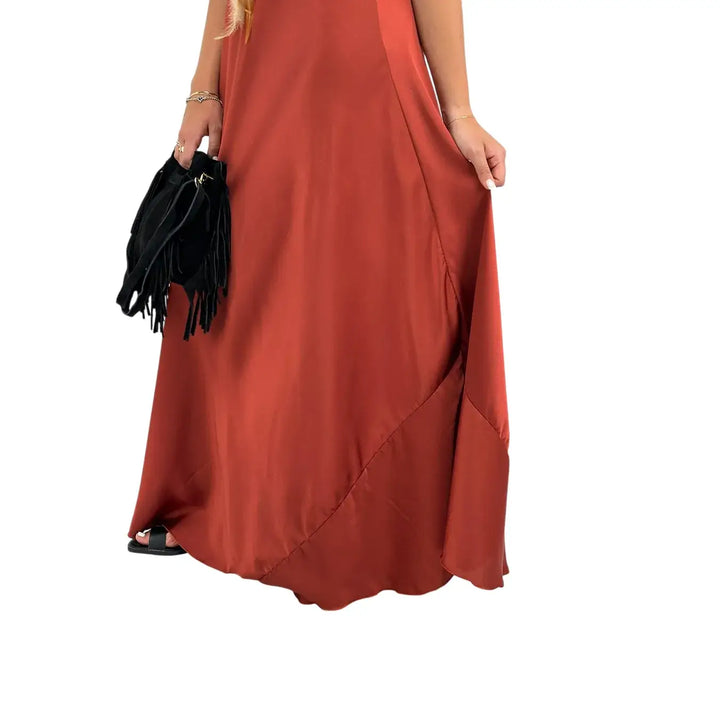 Bassini Abito Donna Terra di Siena Modello Sottoveste con Spallini e Collana Piuma Inclusa