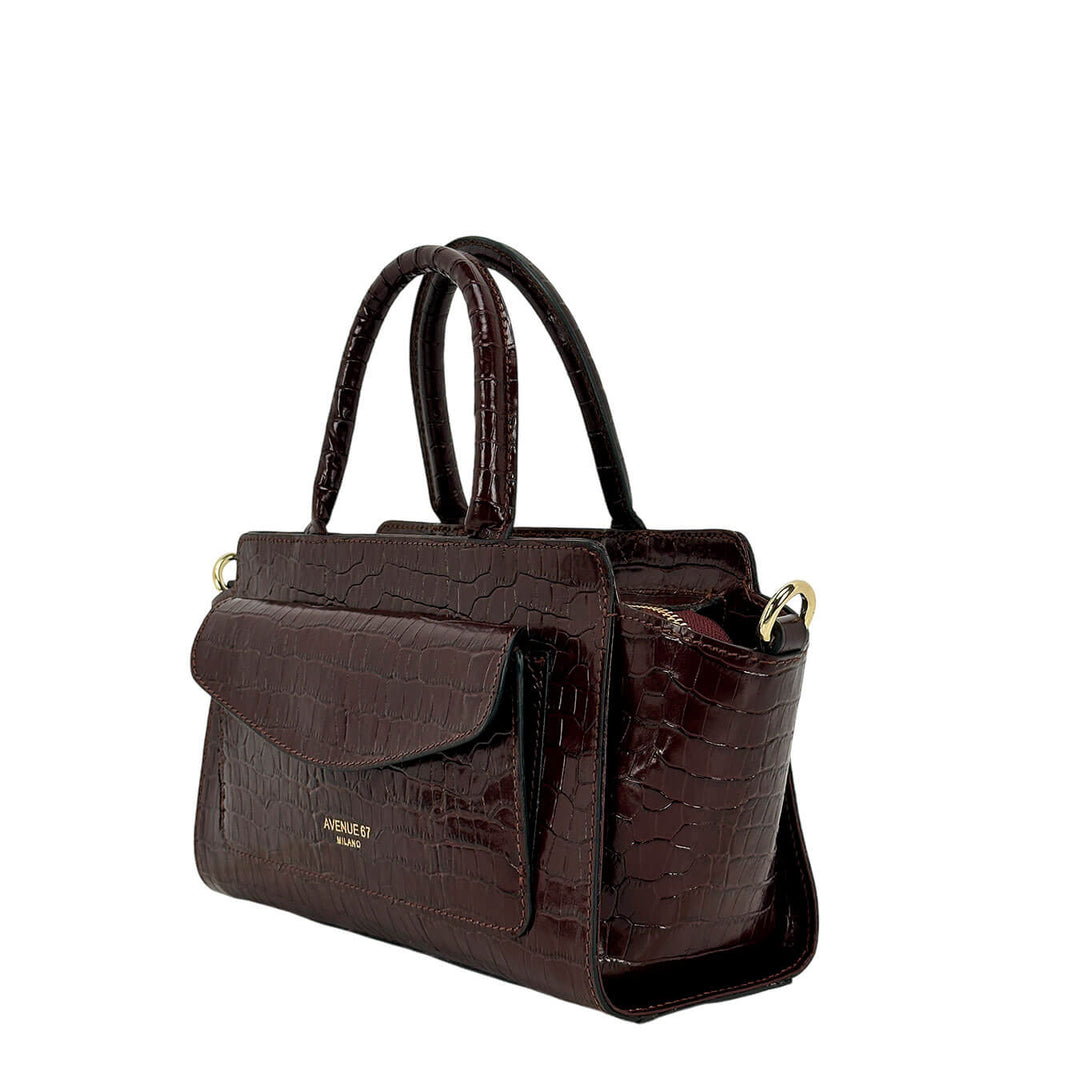 Avenue67 Letizia Women's Bag, Handbag, Crocodile Print Leather, Brown