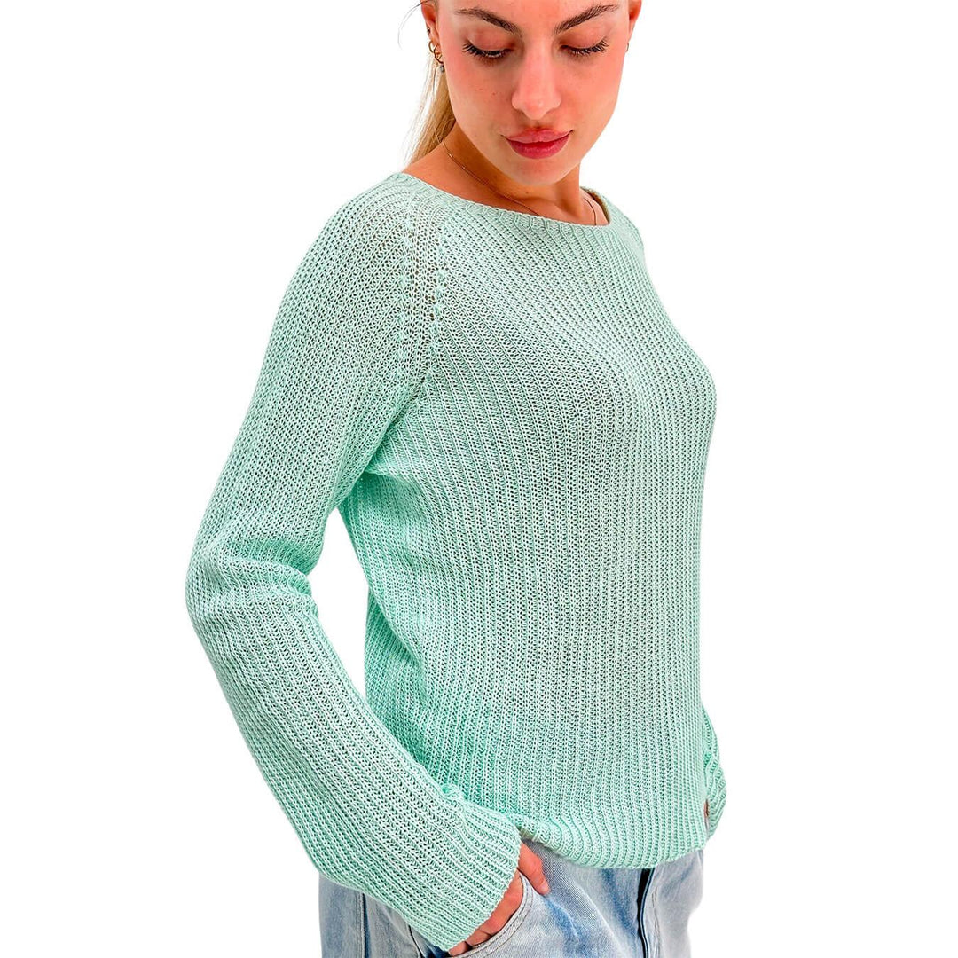 Kontatto Maglia Donna, Collo Barchetta, Cotone, Verde Acqua - BassiniBoutique.it