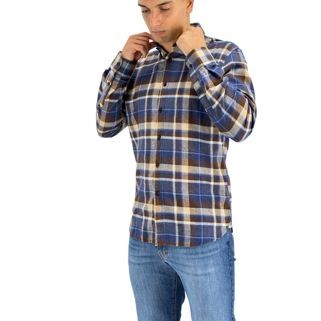 BL.11, Camicia, Uomo, Check, Cotone, Blu e Moro