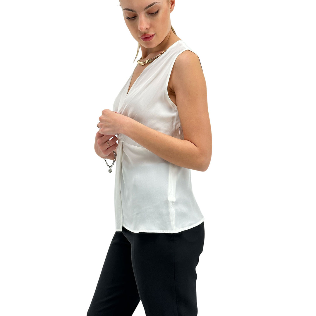 Relish Maglia Donna, Blusa, Smanicata, Nodo Frontale, Avorio