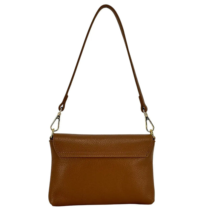 Bassini Borsa Donna Piccola in Pelle Marrone con Tracolla Rimovibile e Chiusura Girello Bambù