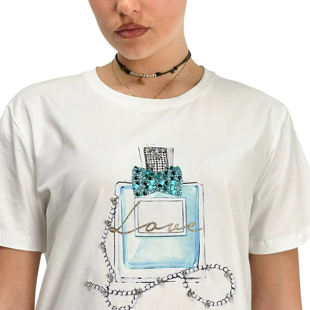 Bassini, T-Shirt, Donna, Cotone, Stampa, Bianco e Azzurro