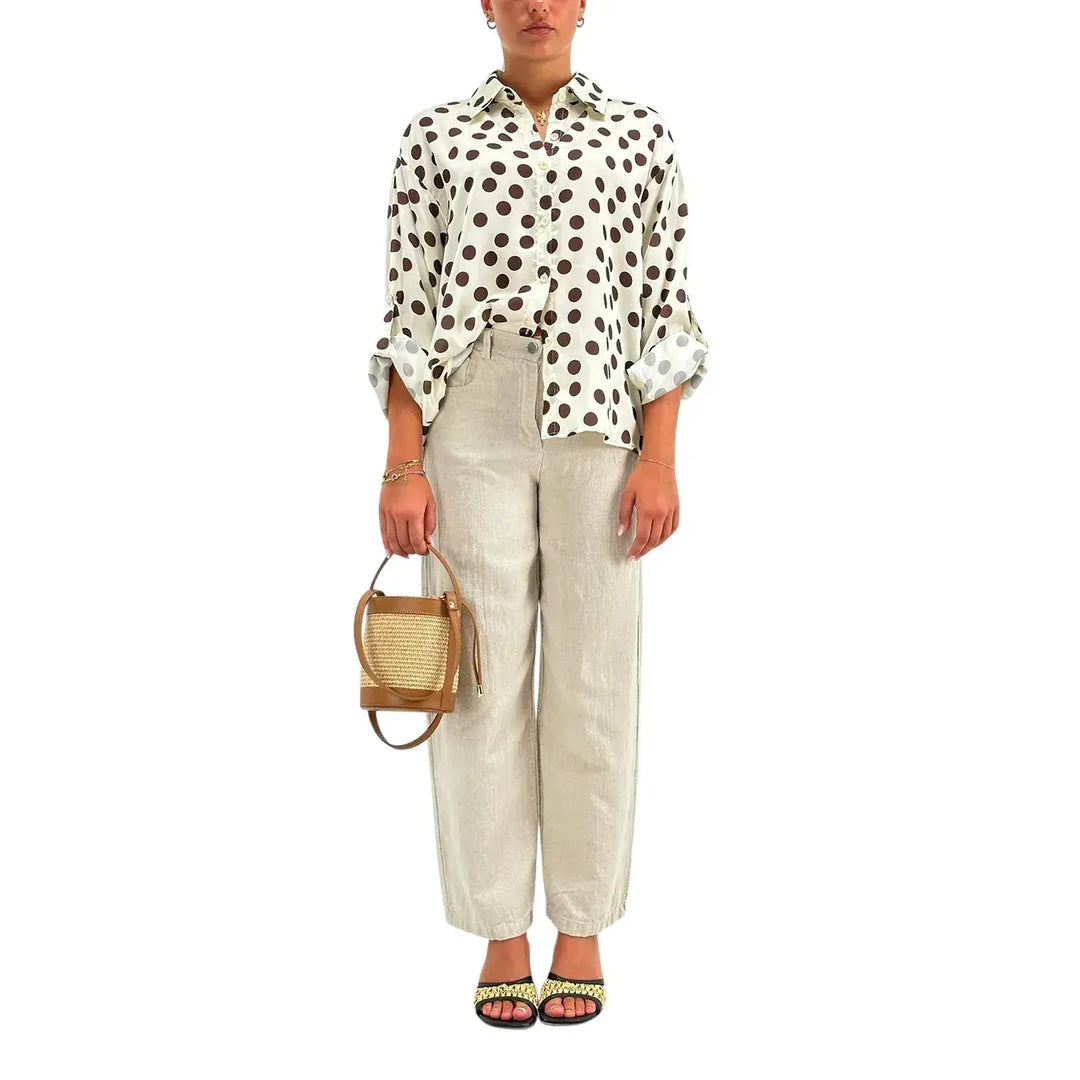 Kontatto Pantaloni Donna Burro Barrel in Lino Tinto in Capo e Cotone