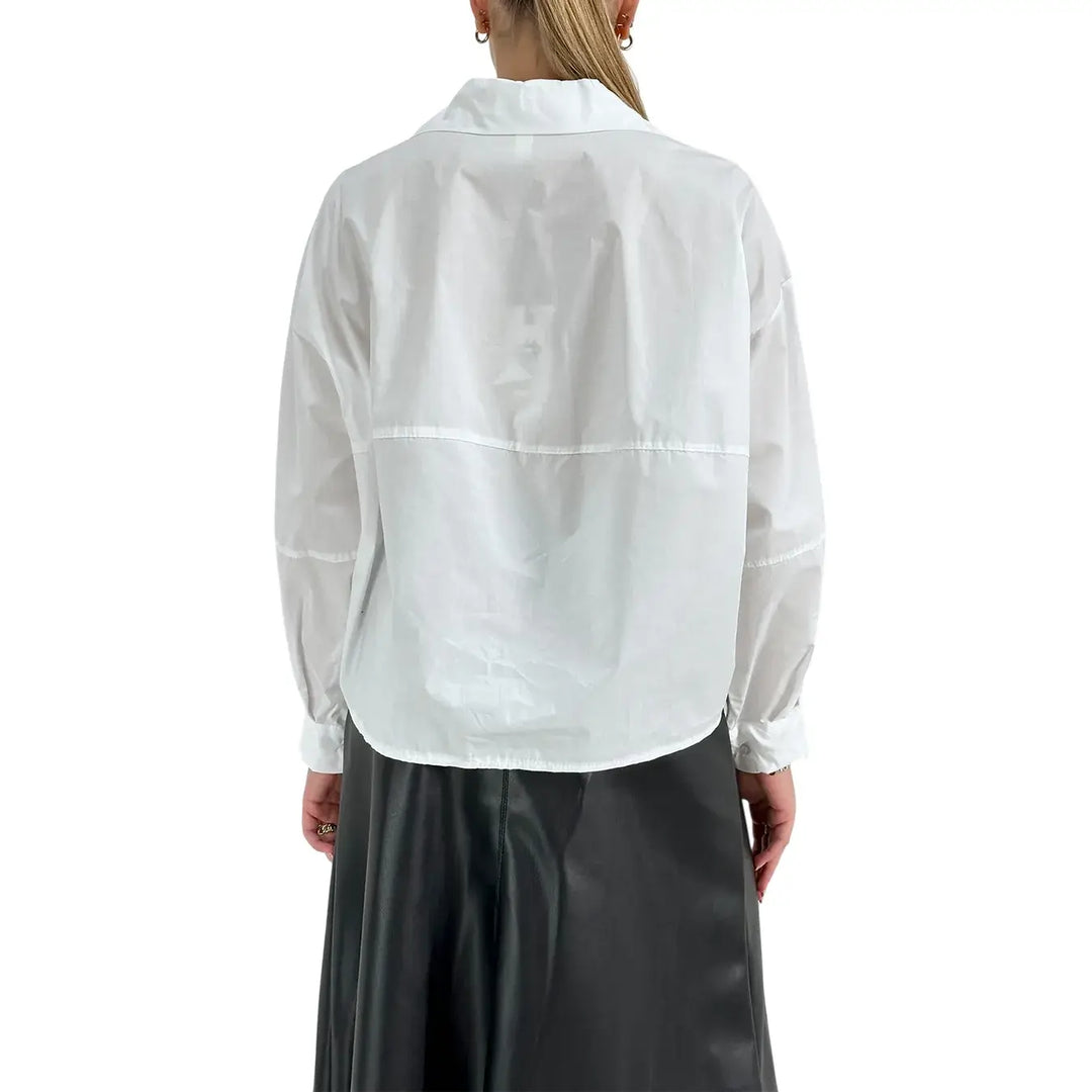 Bassini Camicia Donna Bianca in Cotone Oversize a Maniche Lunghe con Taglio Orizzontale