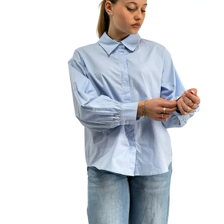 Bassini, Camicia, Donna, Cotone, Azzurro