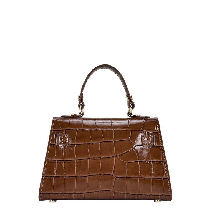 Bassini Borsa Donna Piccola in Pelle Cognac Stampa Cocco con Maniglia Centrale e Tracolla Rimovibile