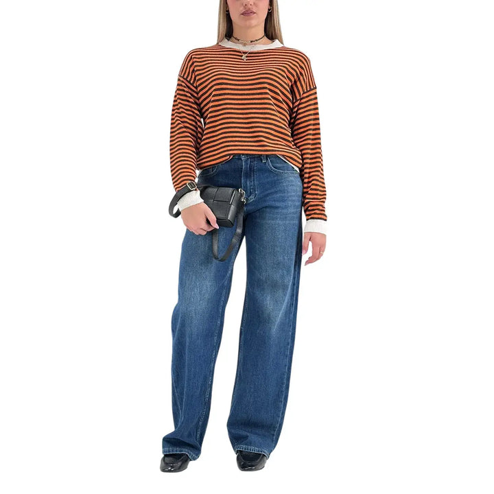 Bassini Maglia Donna Arancio a Righe Moro Girocollo Oversize con Maniche Raglan