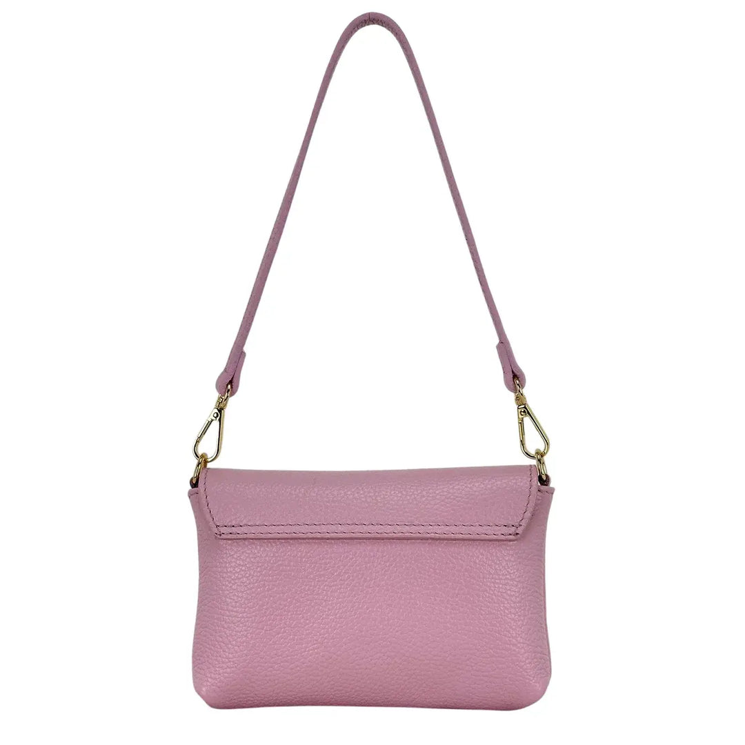 Bassini Borsa Donna Piccola in Pelle Rosa con Tracolla Rimovibile e Chiusura Girello Bambù