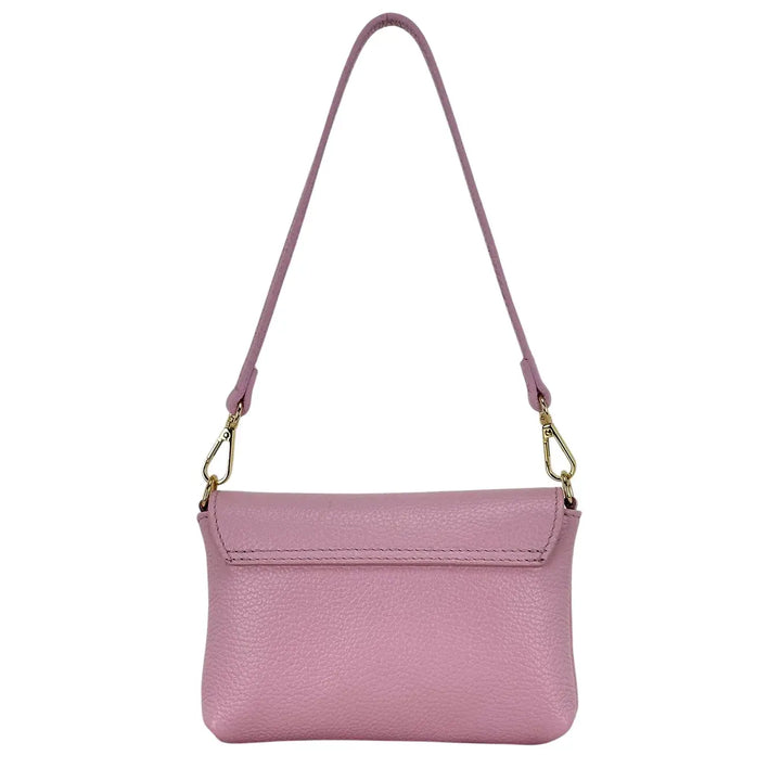 Bassini Borsa Donna Piccola in Pelle Rosa con Tracolla Rimovibile e Chiusura Girello Bambù
