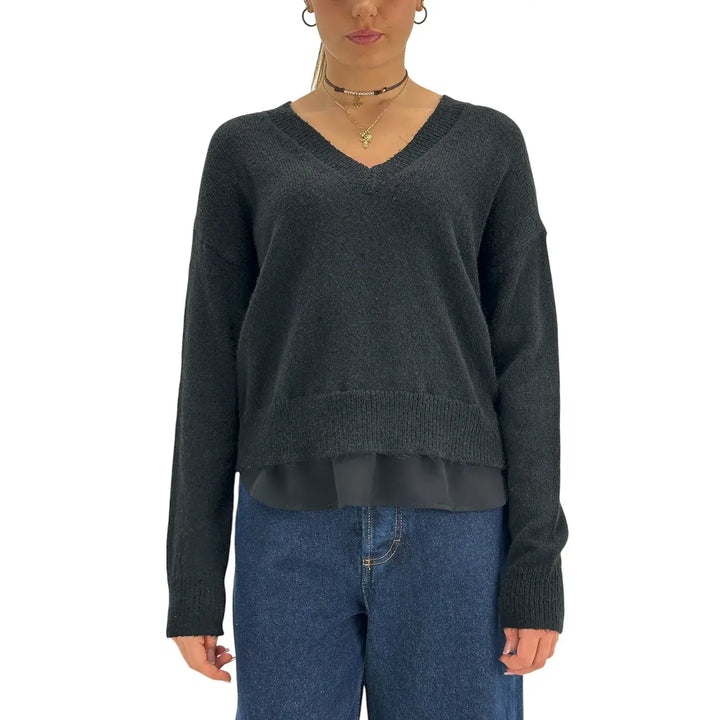 Koralline, Maglia Scollo V, Donna, Tessuto Misto, Nero