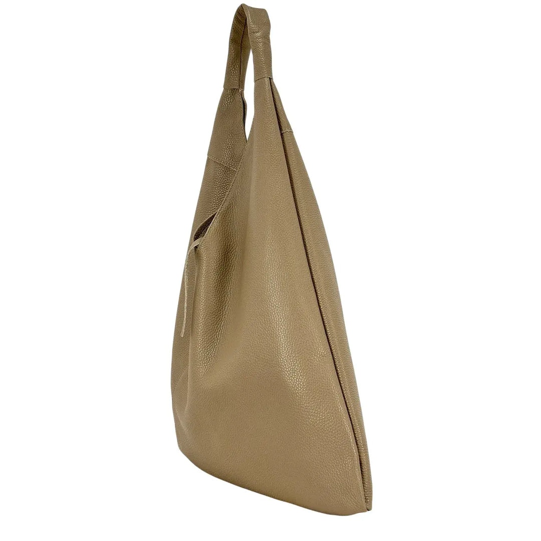Bassini Borsa Donna Sacca Taupe Destrutturata con Lacci in Pelle e Pochette Interna
