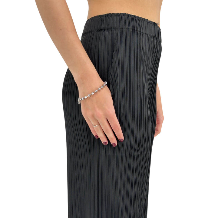 Meimeij Pantaloni Donna, Palazzo, Tessuto Plissé, Nero