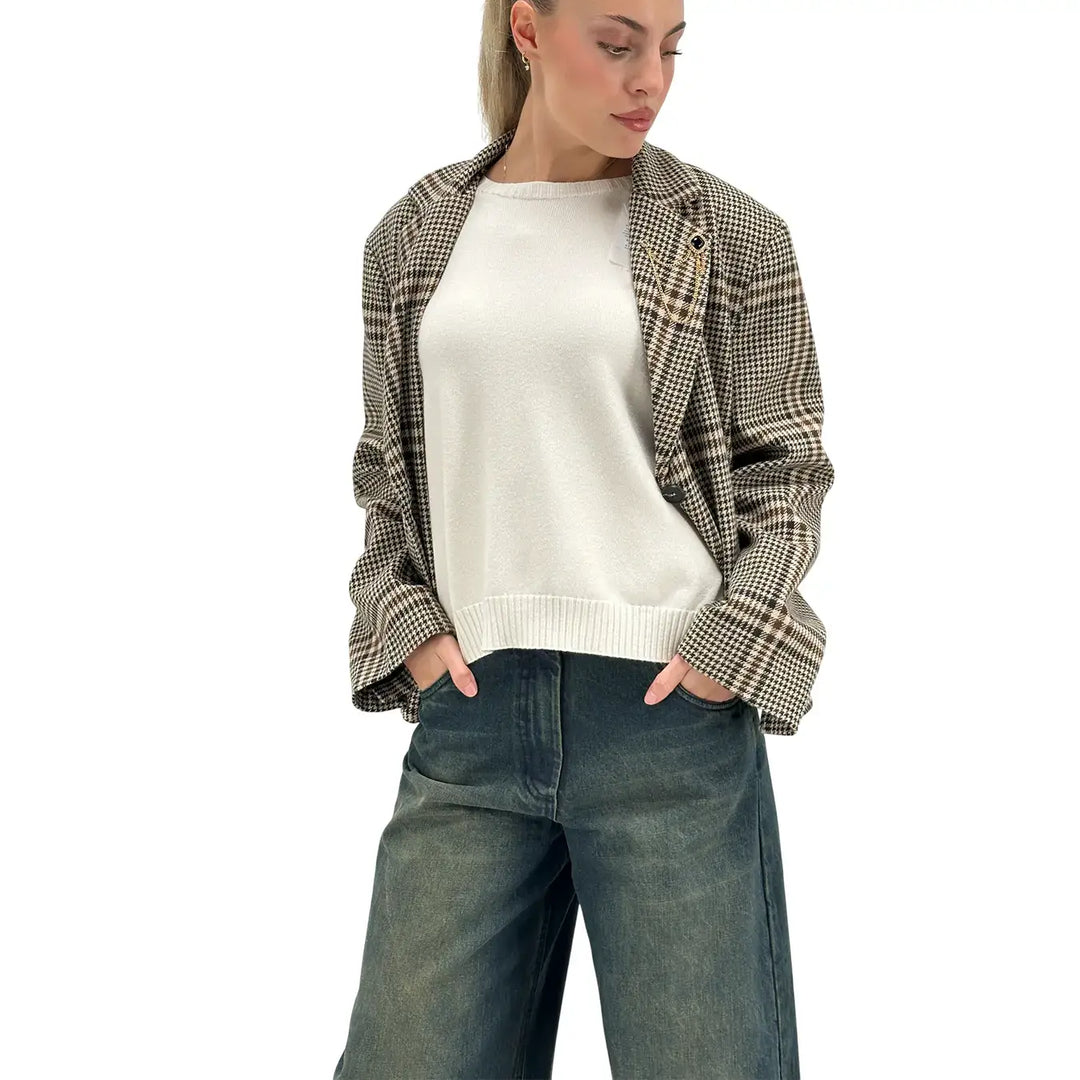 Motel, Giacca, Donna, Pied de Poule, Marrone