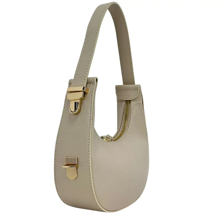 Bassini Borsa Donna Mini in Pelle Avorio con Tracolla Regolabile e Chiusura Zip