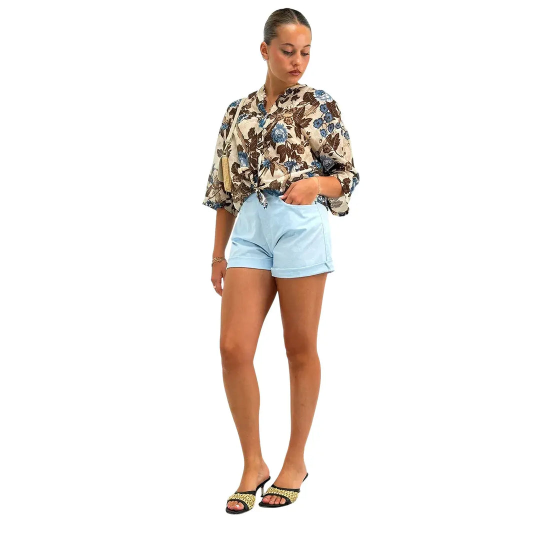 Motel Shorts Donna Celesti in Cotone Elasticizzato con Vestibilità Casual