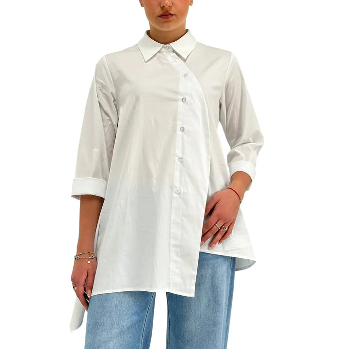Bassini, Blusa, Donna, Maniche 3/4, Cotone, Bianco
