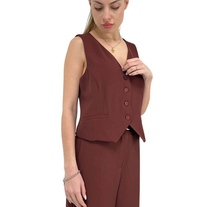 Tensione In Gilet Donna, Classico, Tessuto Misto, Rosso