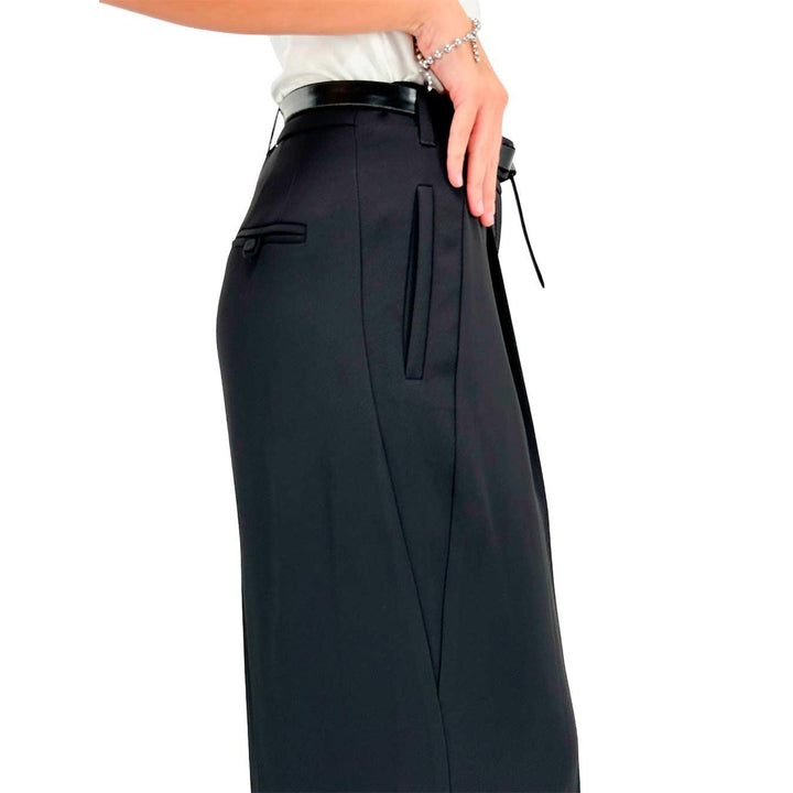 Imperial Women's Pants, Wide Leg, Belt, Mixed Fabric, Black