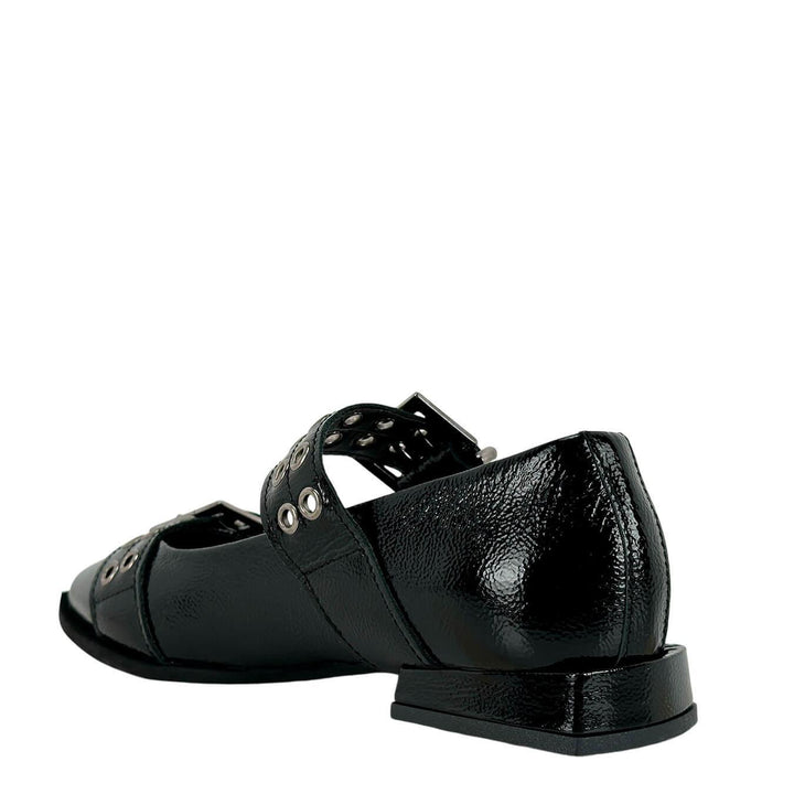 Divine Follie Scarpe Donna, Ballerina, Maxi Fibbie, Naplak, Nero, bassiniboutique