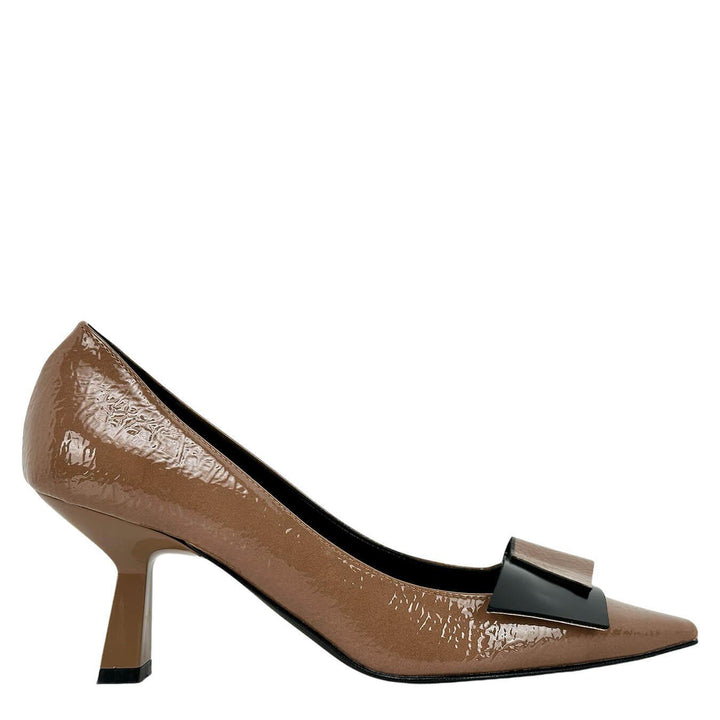 Divine Follie Scarpe Donna, Décolleté Boston, Fiocco, Naplak, Grigio, bassiniboutique