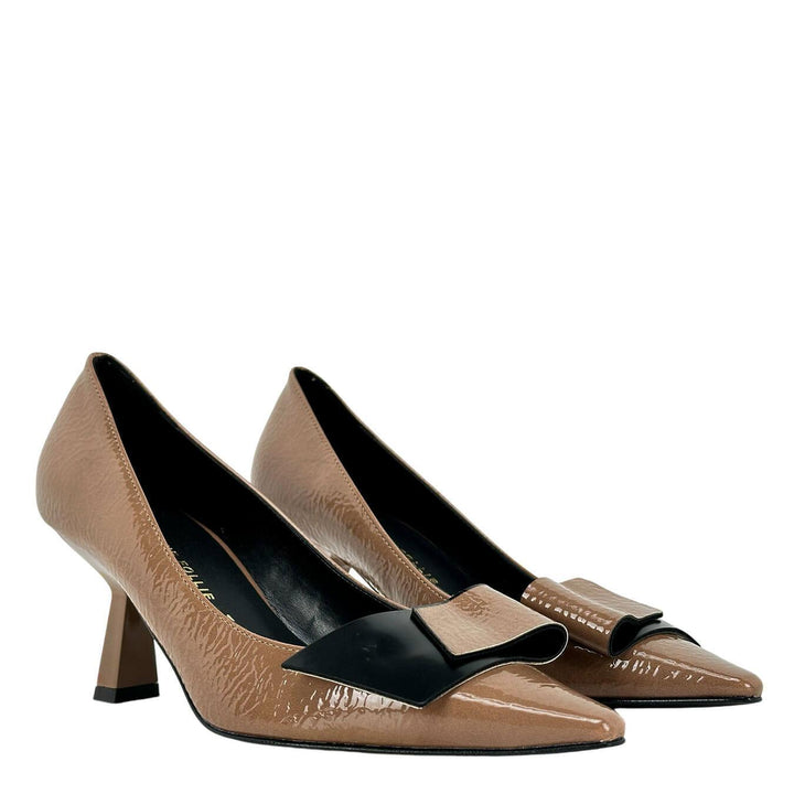 Divine Follie Scarpe Donna, Décolleté Boston, Fiocco, Naplak, Grigio, bassiniboutiqe