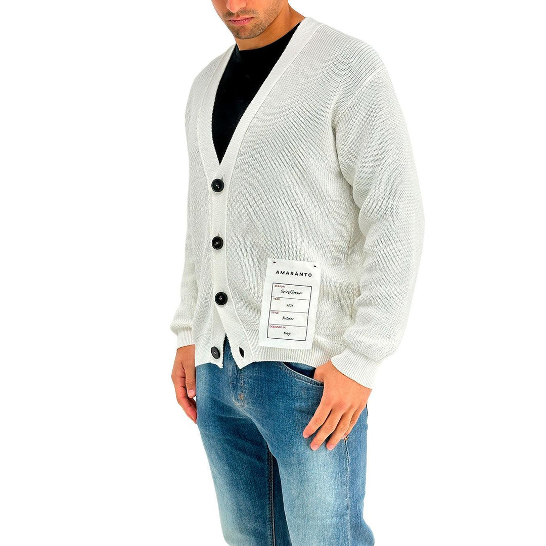 Amaránto Maglia Cardigan Uomo, Collo a V, Basic, Puro Cotone, Bianco, bassiniboutique.it