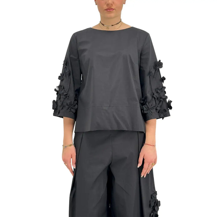 Meimeij, Blusa, Donna, Ricamo, Nero