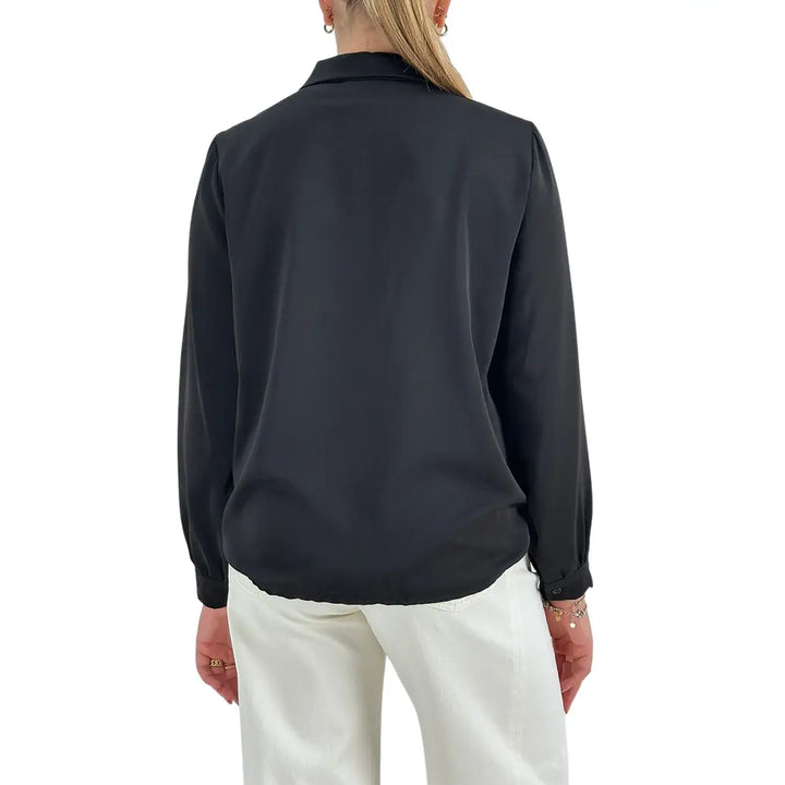 Bassini Camicia Donna Nera Basica a Maniche Lunghe con Collana Stampata